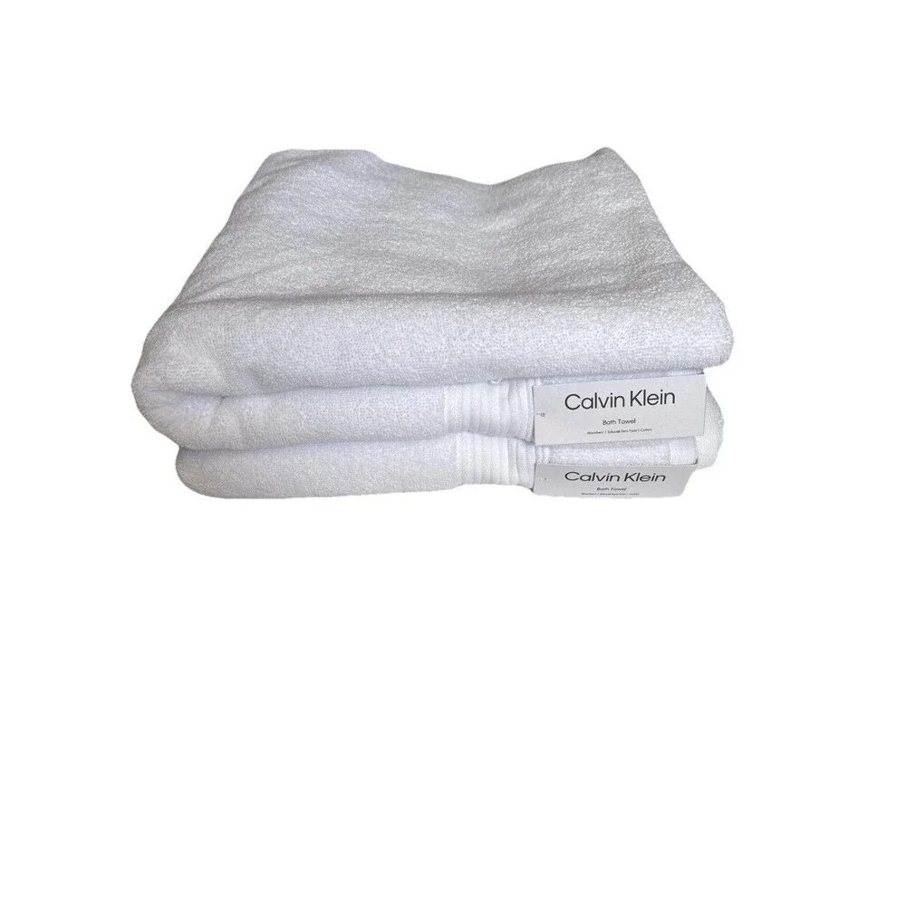 Calvin Klein  Bath Towel Set 2pcs White 100% Cotton New 30”X 56”